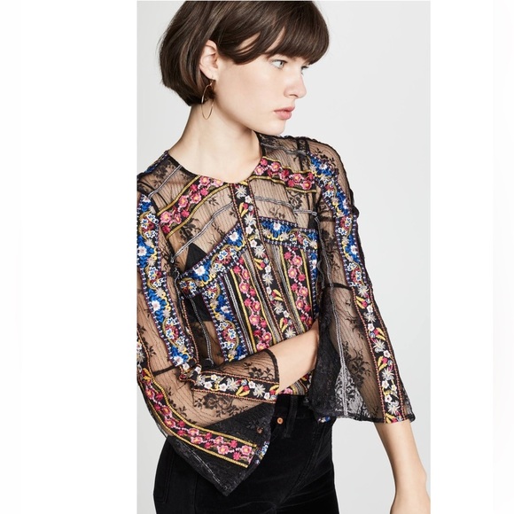 Alice + Olivia Larue Embroidered Slit-Sleeve Tip size XS - Picture 3 of 12